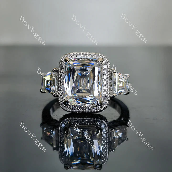 The Aunt Gabby three stone halo engagement ring only semi-mount only(Exclusively to DovEggs Stones)