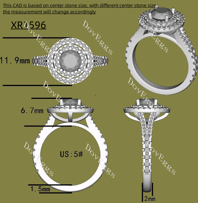 Doveggs round halo pave moissanite engagement ring