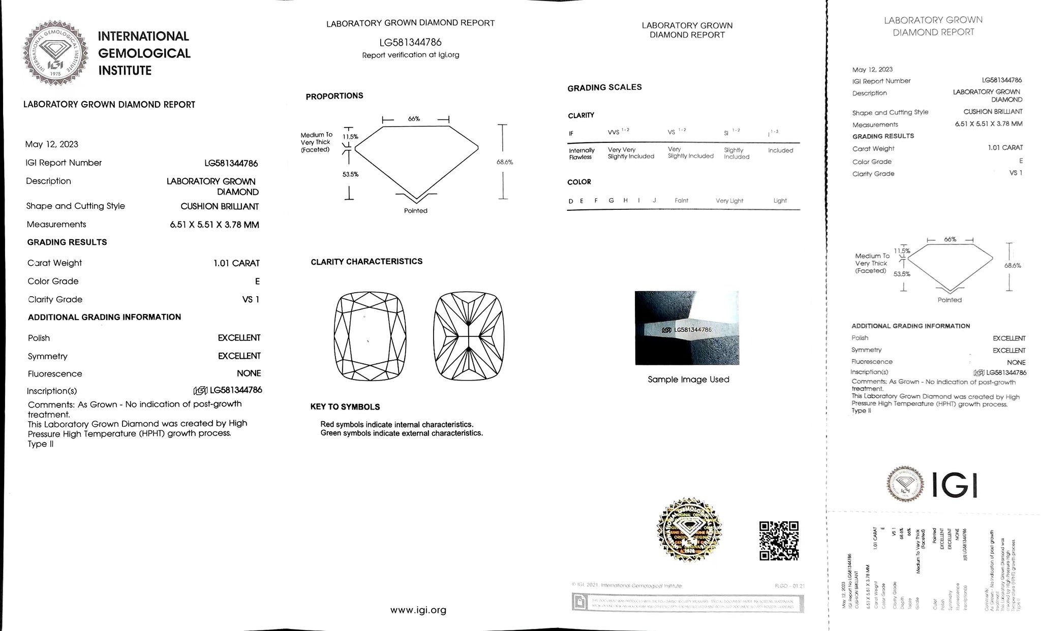 Doveggs 1.01ct cushion E color VS1 Clarity Excellent cut lab diamond stone(certified)