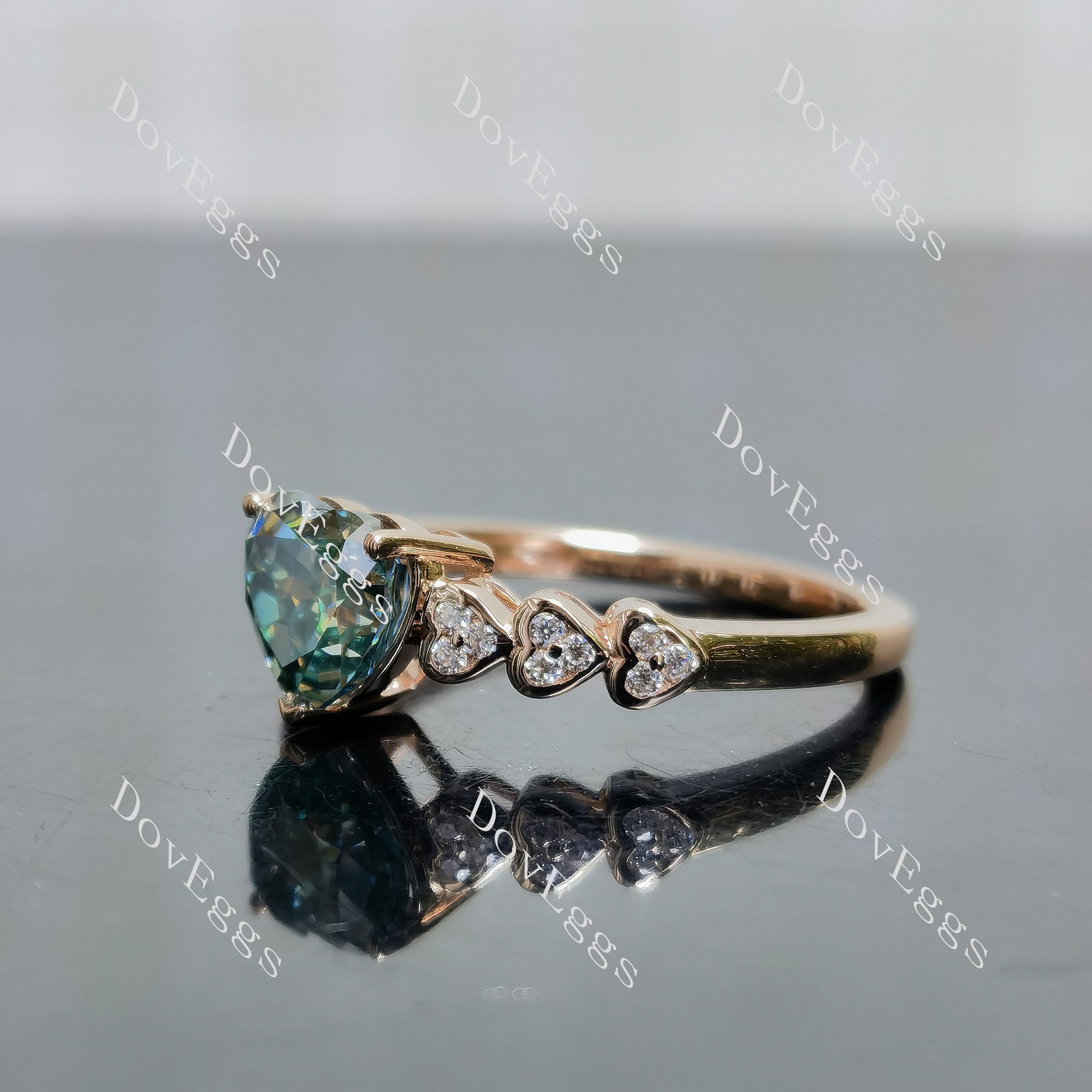 Doveggs heart side stones colored moissanite engagement ring