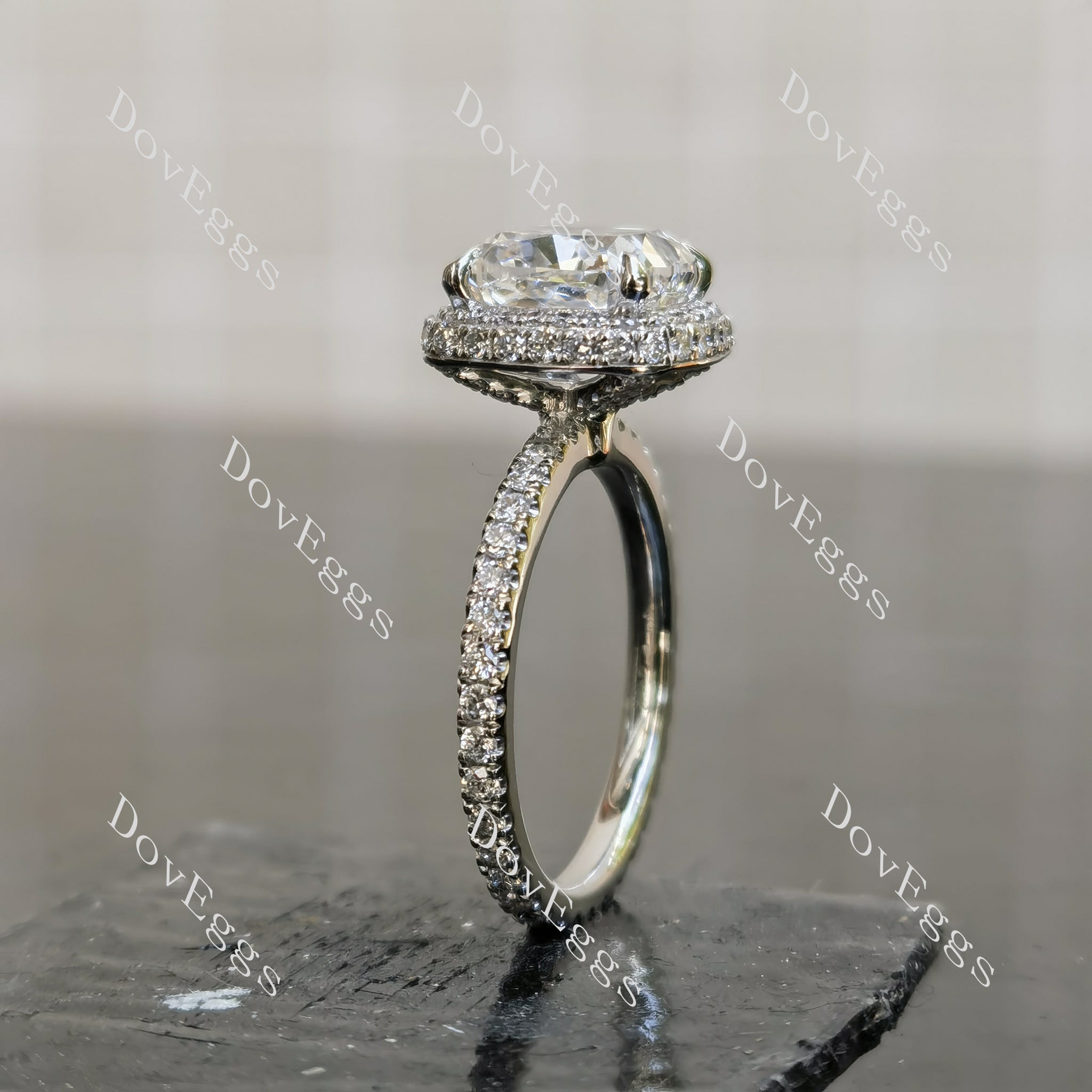 Doveggs Cushion Halo Eternity Lab Grown Diamond Engagement Ring