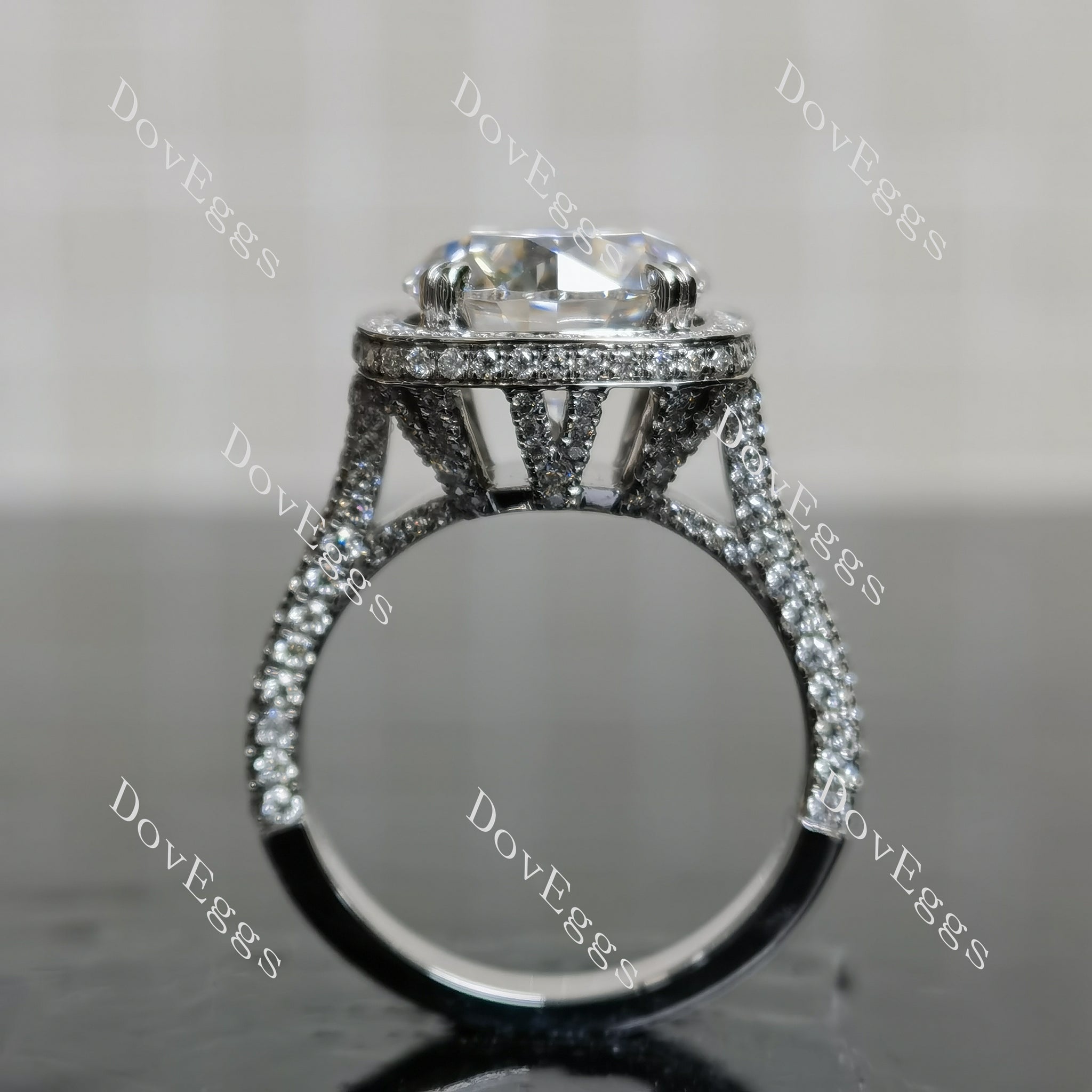 Doveggs round halo split shanks moissanite engagement ring