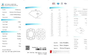 Doveggs 1.355ct Cushion G color VVS2 Clarity Excellent cut lab diamond stone(certified)