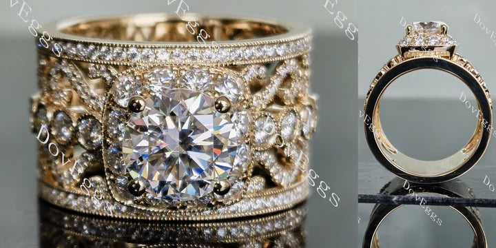 Amor Eterno halo pave vintage wide band engagement ring only semi-mount only(Exclusively to DovEggs Stones)