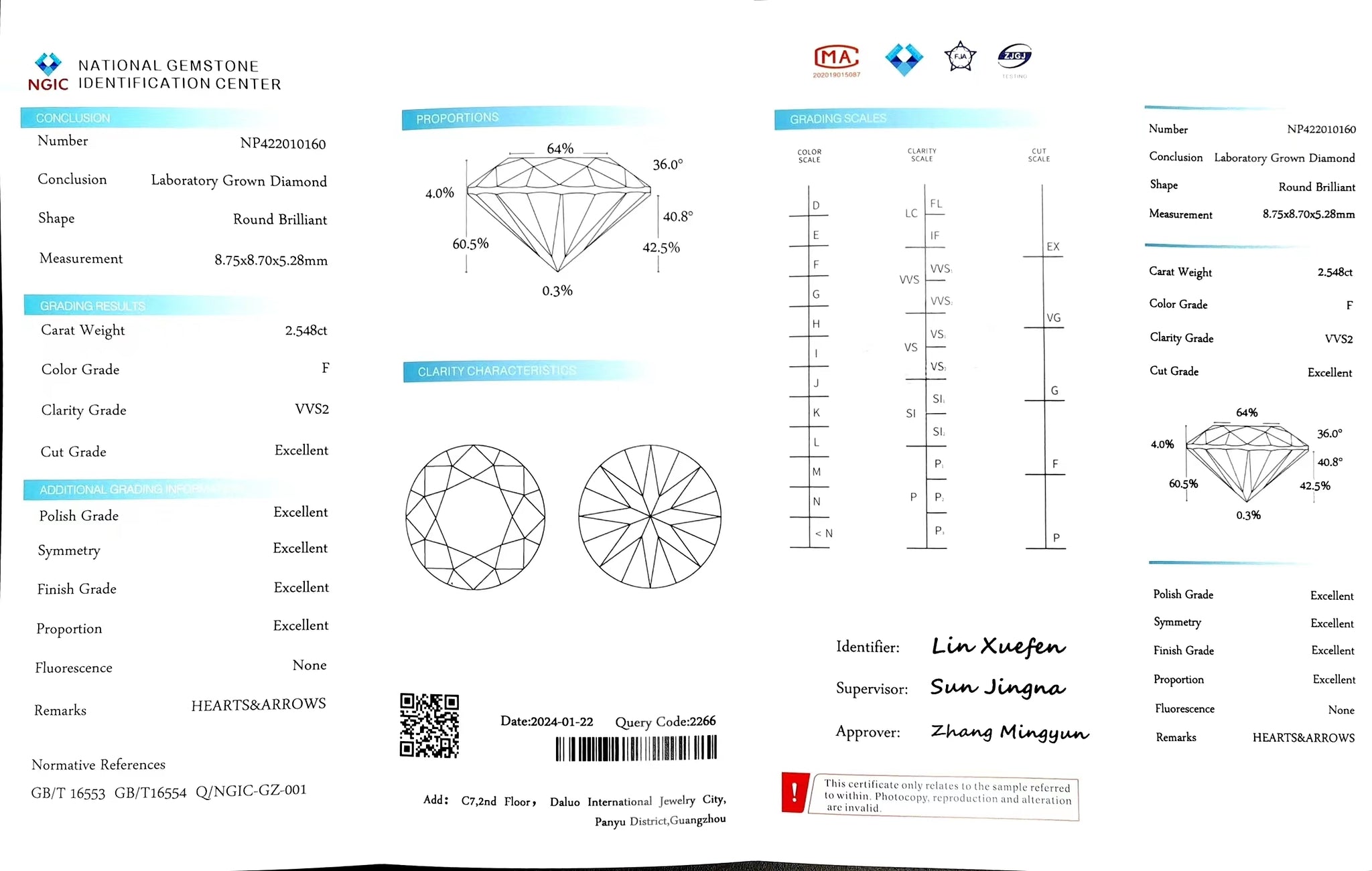 Doveggs 2.548ct Round F Color VVS2 Clarity Excellent cut lab diamond stone(certified)