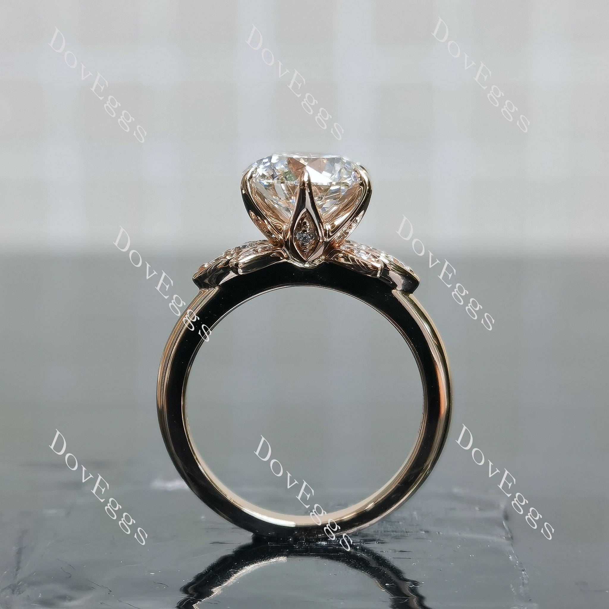 Doveggs round floral moissanite engagement ring