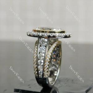 DovEggs oval halo bezel channel set tri pave bands engagement ring semi-mount only(Exclusively to DovEggs Stones)