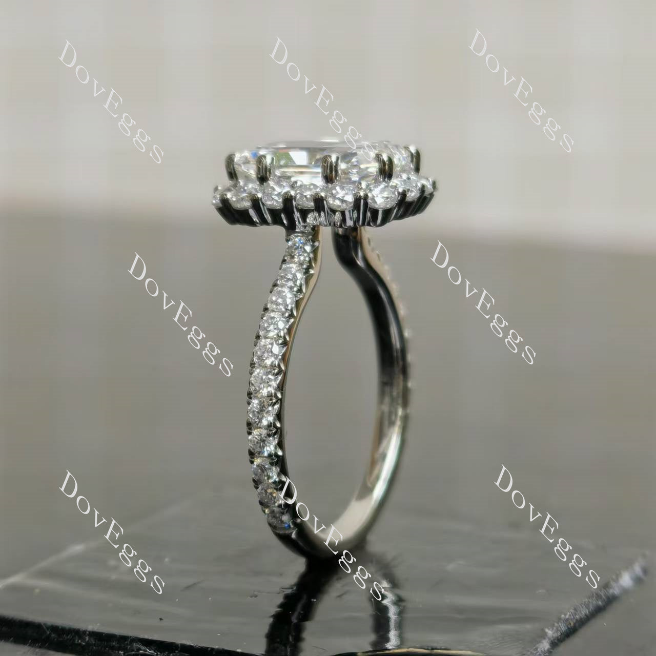 Doveggs radiant halo pave moissnaite engagement ring