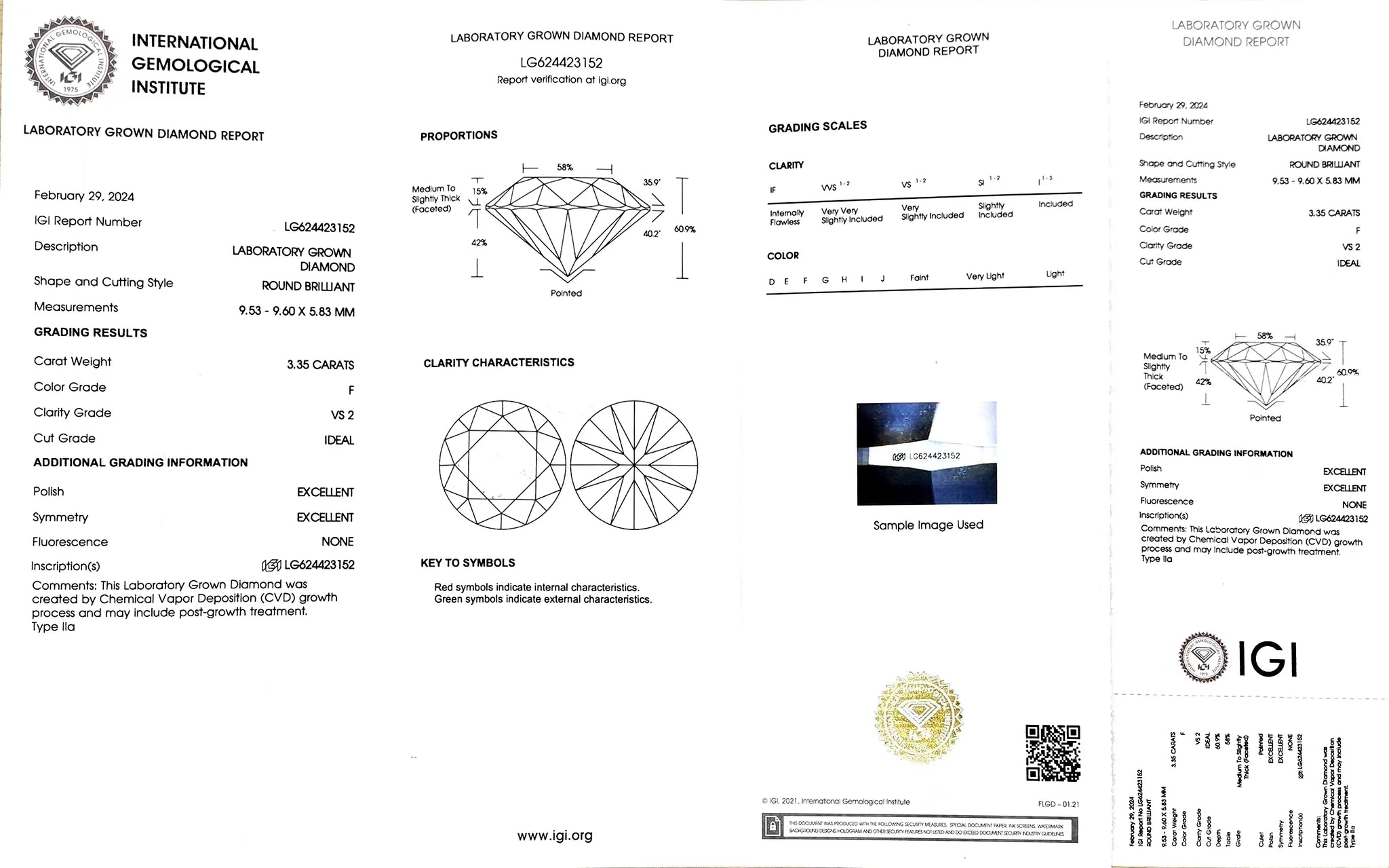 Doveggs 3.35ct round F color VS2 Clarity IDEAL cut lab diamond stone(certified)