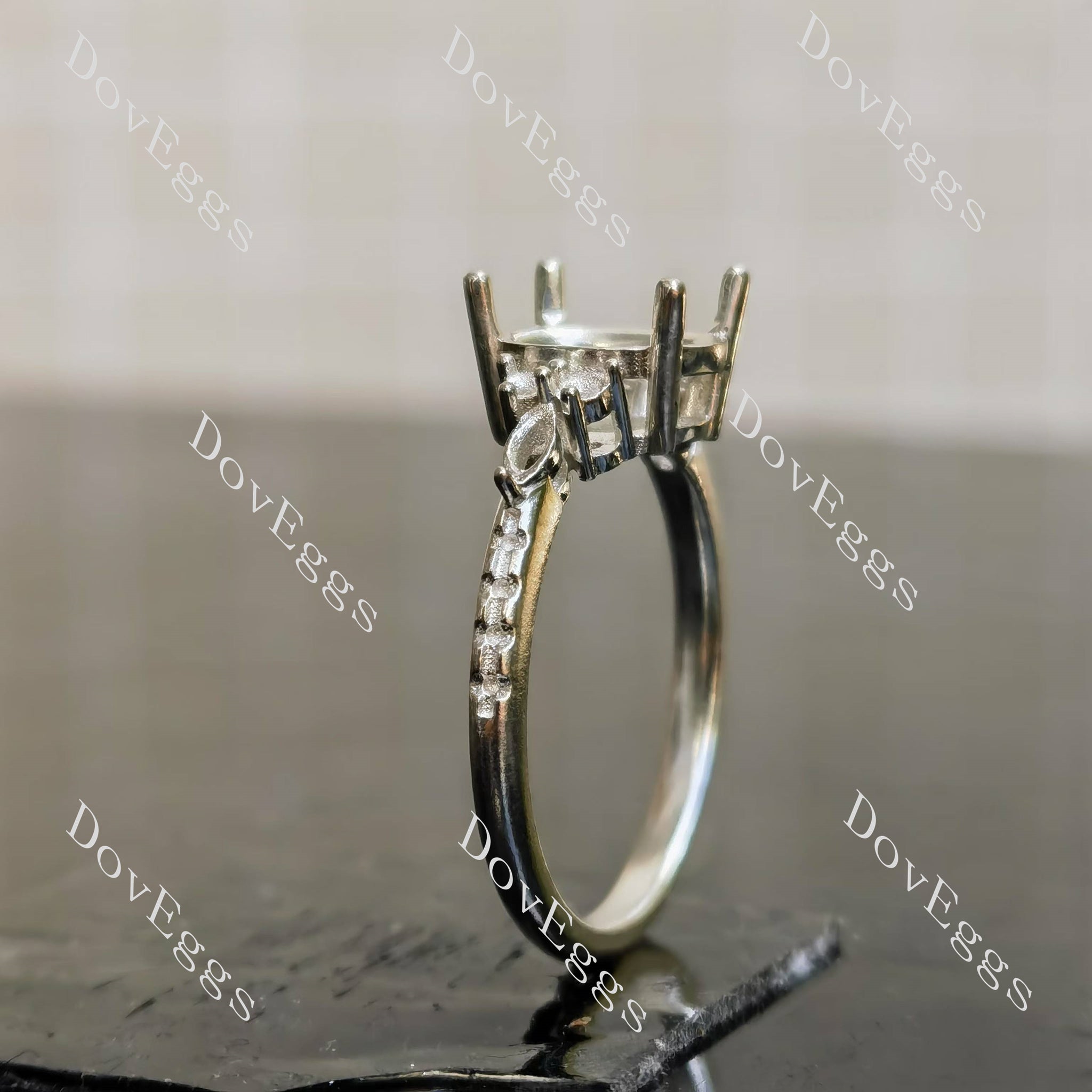 Doveggs pave side stones engagement ring semi-mount only(Exclusively to DovEggs Stones)