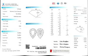 Doveggs 1.570ct pear E color VVS2 Clarity Excellent cut lab diamond stone(certified)