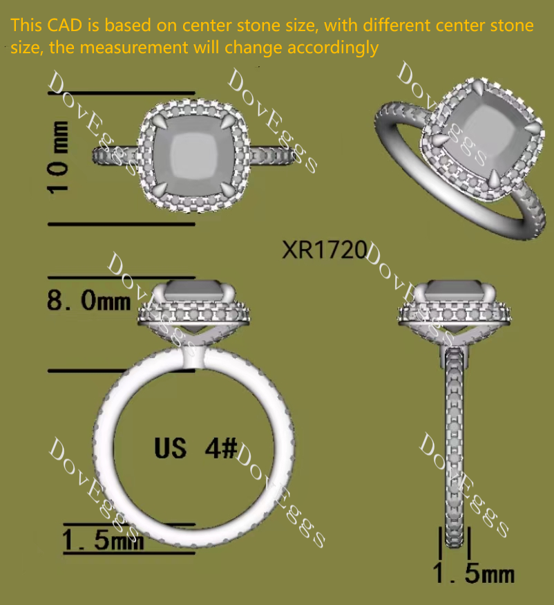 Doveggs Cushion Halo Eternity Lab Grown Diamond Engagement Ring