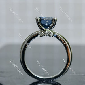 Charming elongated krupp cut split shanks twilight blue moissanite engagement ring