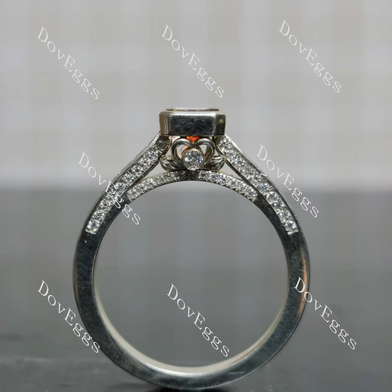 Doveggs bezel pave engagement ring semi-mount only(Exclusively to DovEggs Stones)