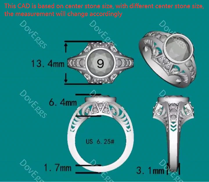 DovEggs round hollow out engagement ring only semi-mount only(Exclusively to DovEggs Stones)