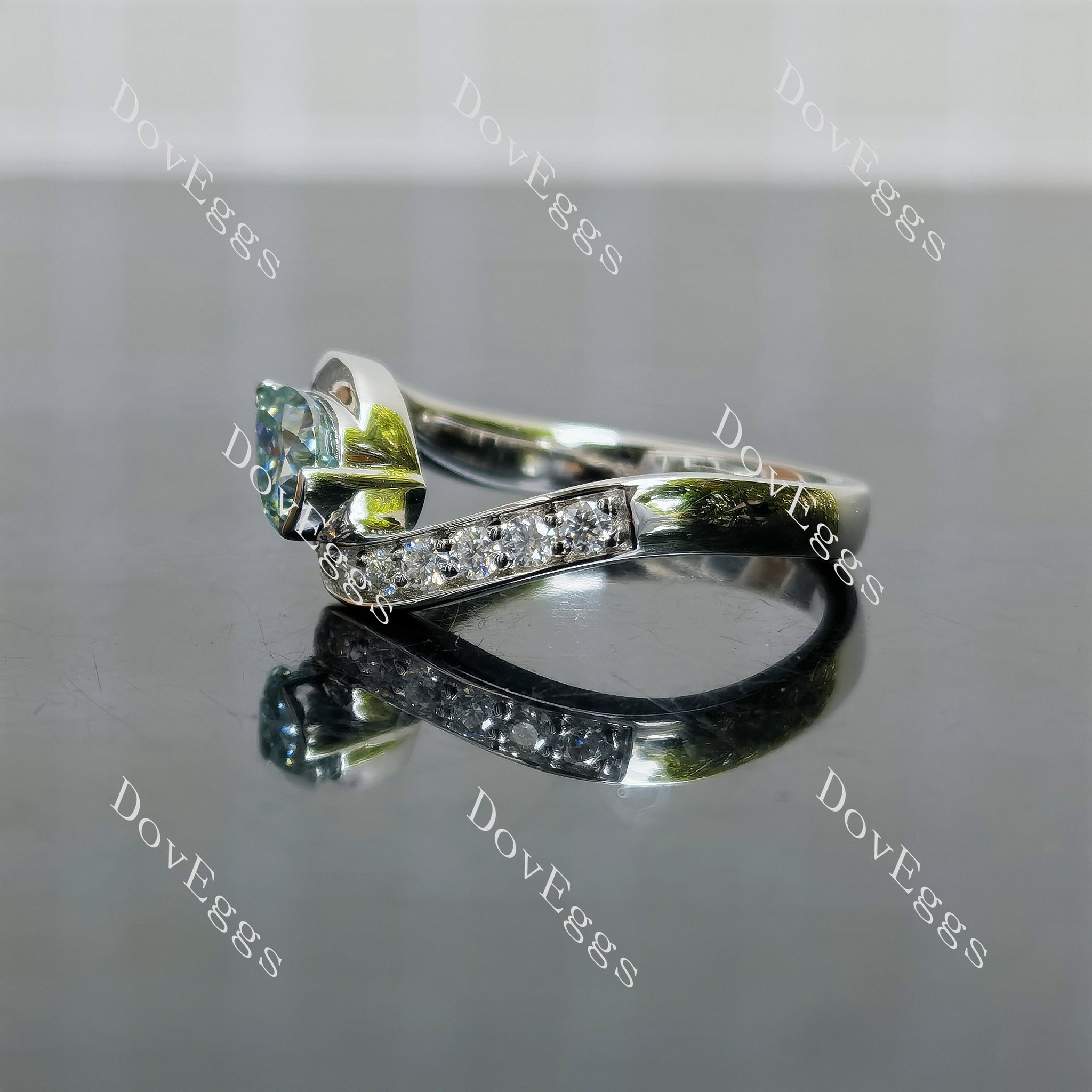 Doveggs pear pave colored moissanite engagement ring