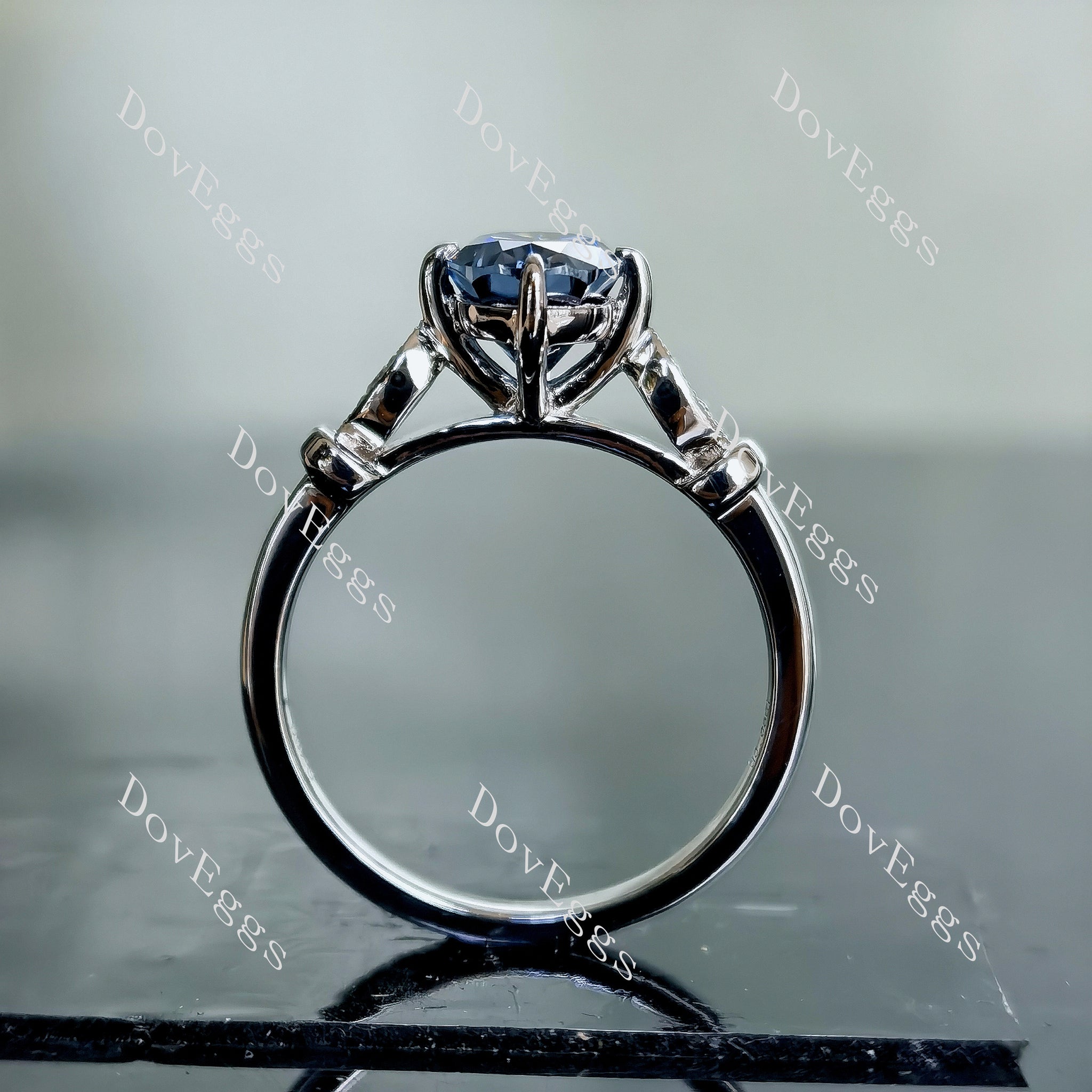 Doveggs art deco oval Twilight Blue moissanite engagement ring