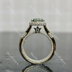 Doveggs Cushion Halo Green Lab Grown Diamond Engagement Ring