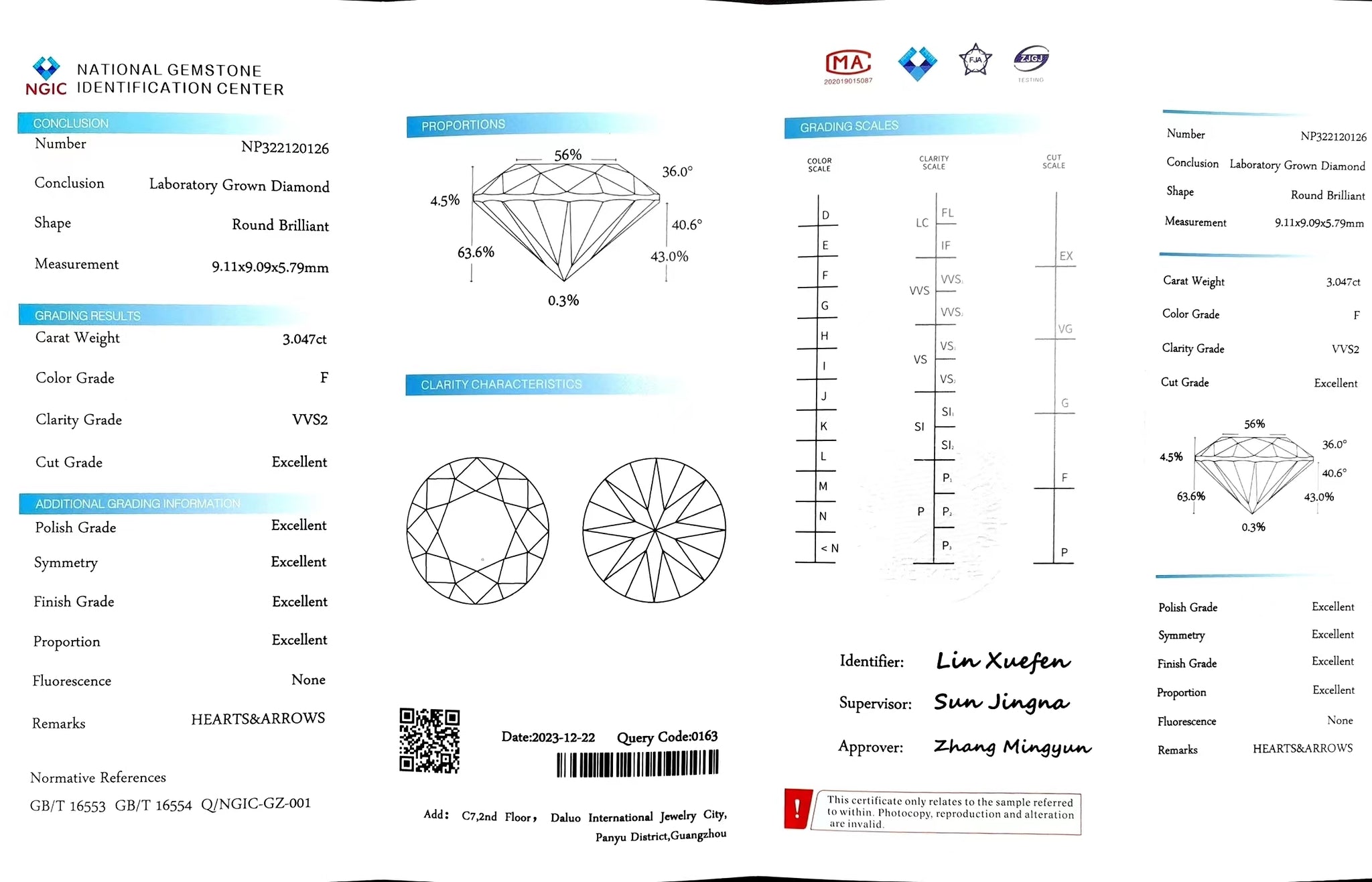 Doveggs 3.047ct round F color VVS2 Clarity Excellent cut lab diamond stone(certified)