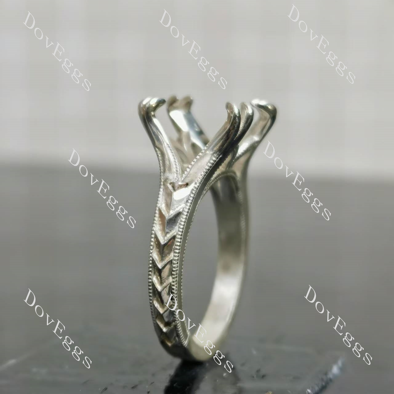 Movement solitaire pave split shanks engagement ring semi-mount only(Exclusively to DovEggs Stones)