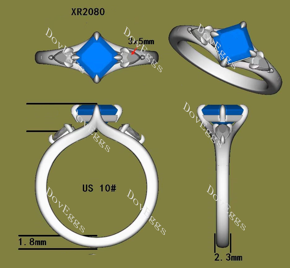 Doveggs three stones split shanks engagement ring semi-mount only(Exclusively to DovEggs stones)