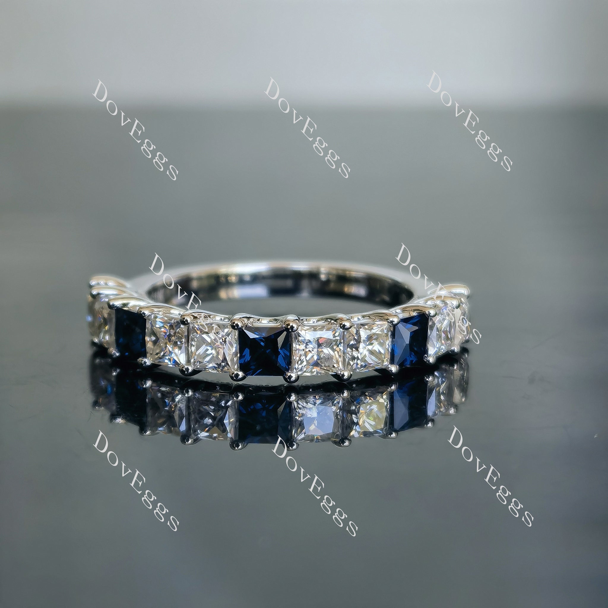 Doveggs princess pave moissanite/lab grown diamond & colored gem wedding band-2.3mm band width