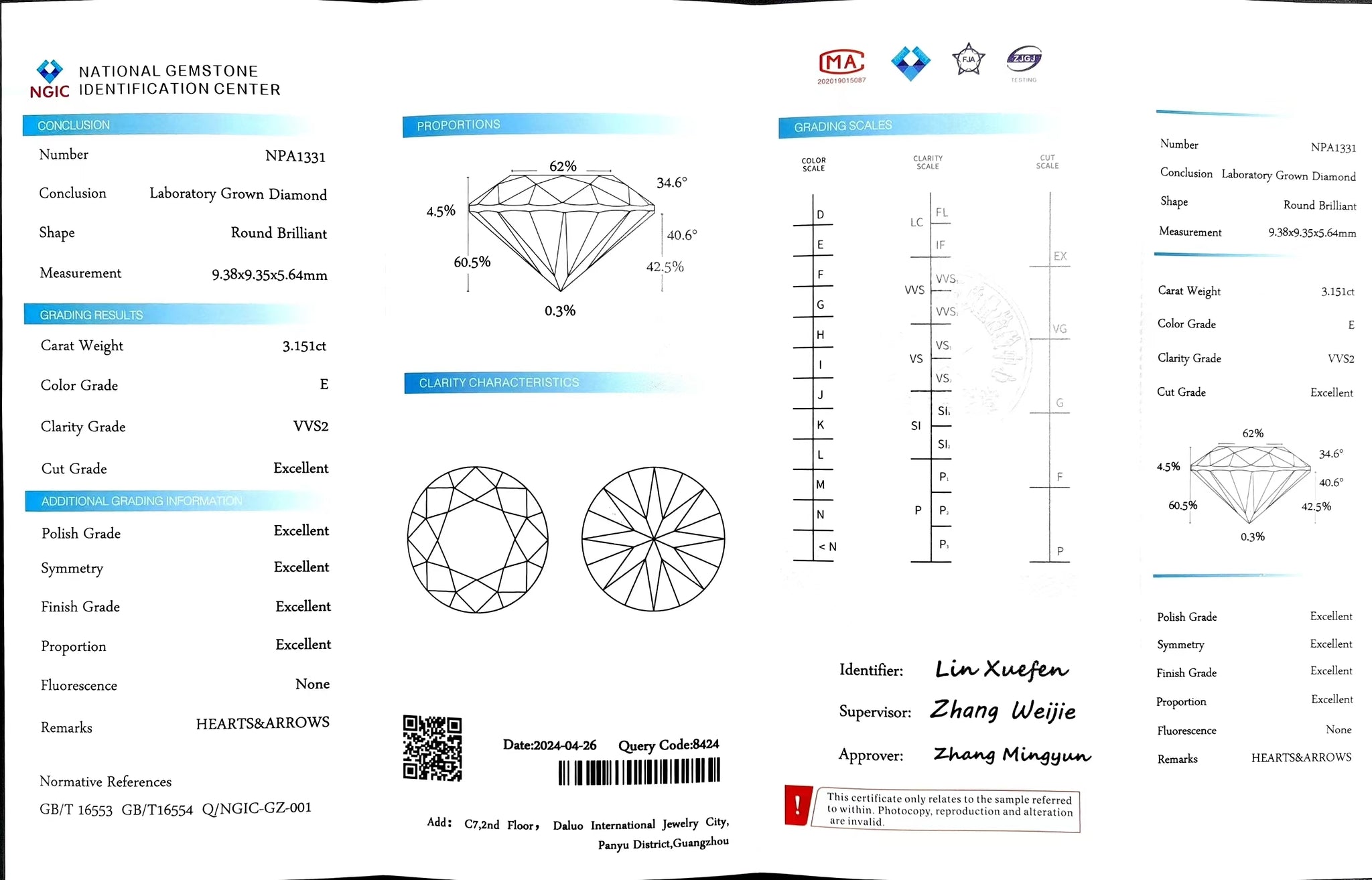 Doveggs 3.151ct round E color VVS2 Clarity Excellent cut lab diamond stone(certified)