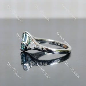 Doveggs asscher three stones split shanks colored moissanite engagement ring