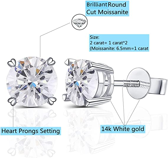 DovEggs 2ct round moissanite screw back earrings for women