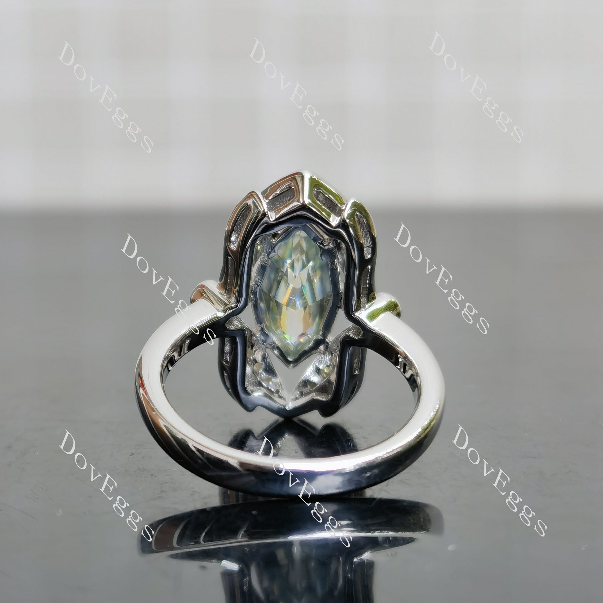 Doveggs 2ct Marquise Accident Color Light Blue Moissanite Stones Sterling Silver Ring