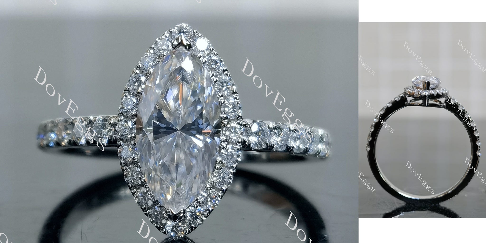 Marquise Modified H&A cut halo moissanite 