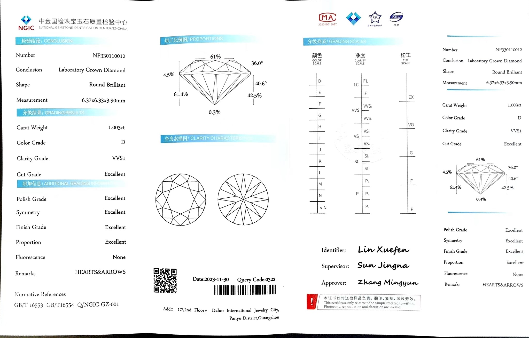 Doveggs 1.003ct round D color VVS1 Clarity Excellent cut lab diamond stone(certified)