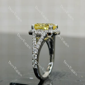 Doveggs elongated cushion halo split shanks colored gem engagement ring