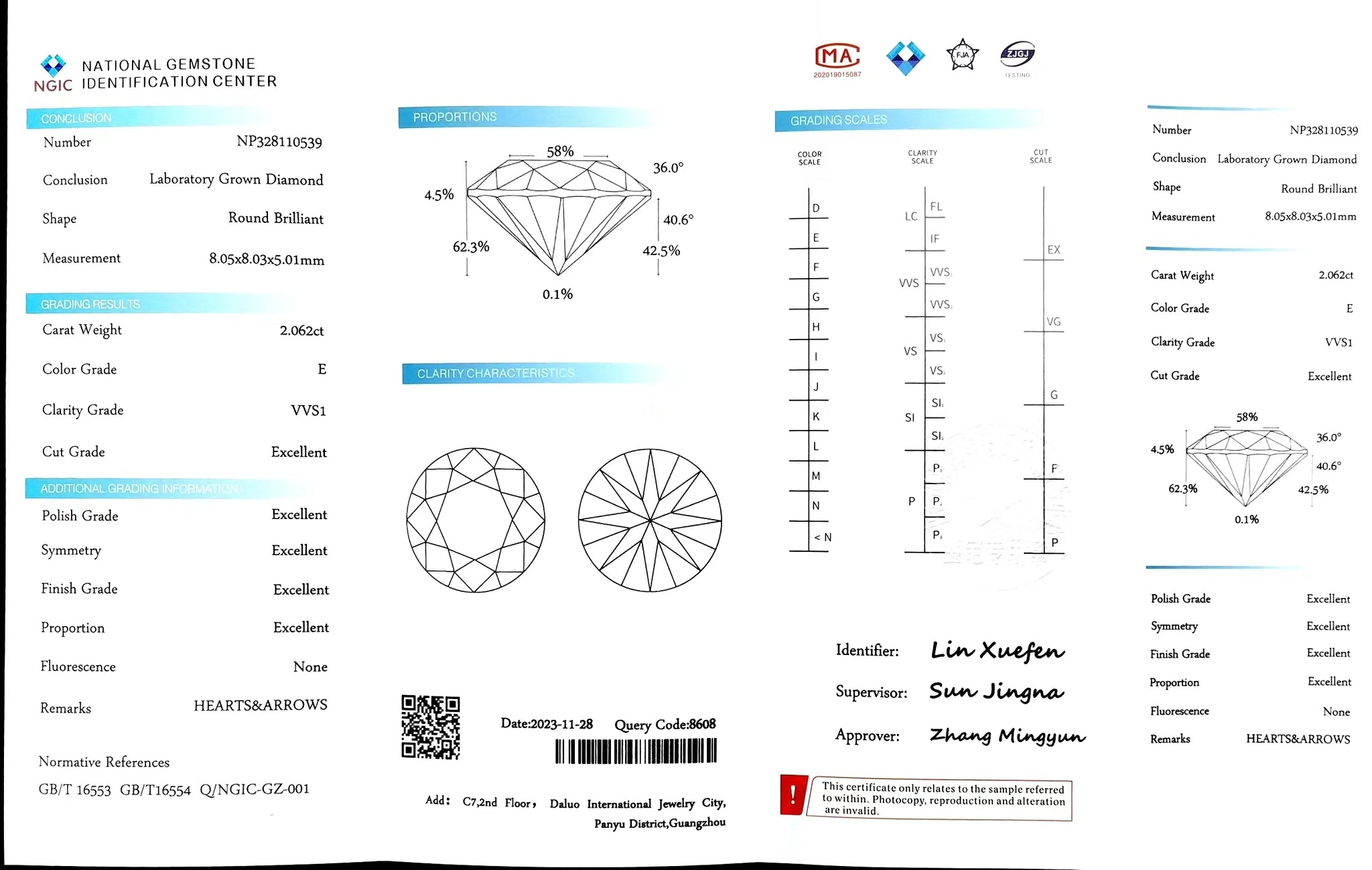 Doveggs 2.062ct round E color VVS1 Clarity Excellent cut lab diamond stone(certified)