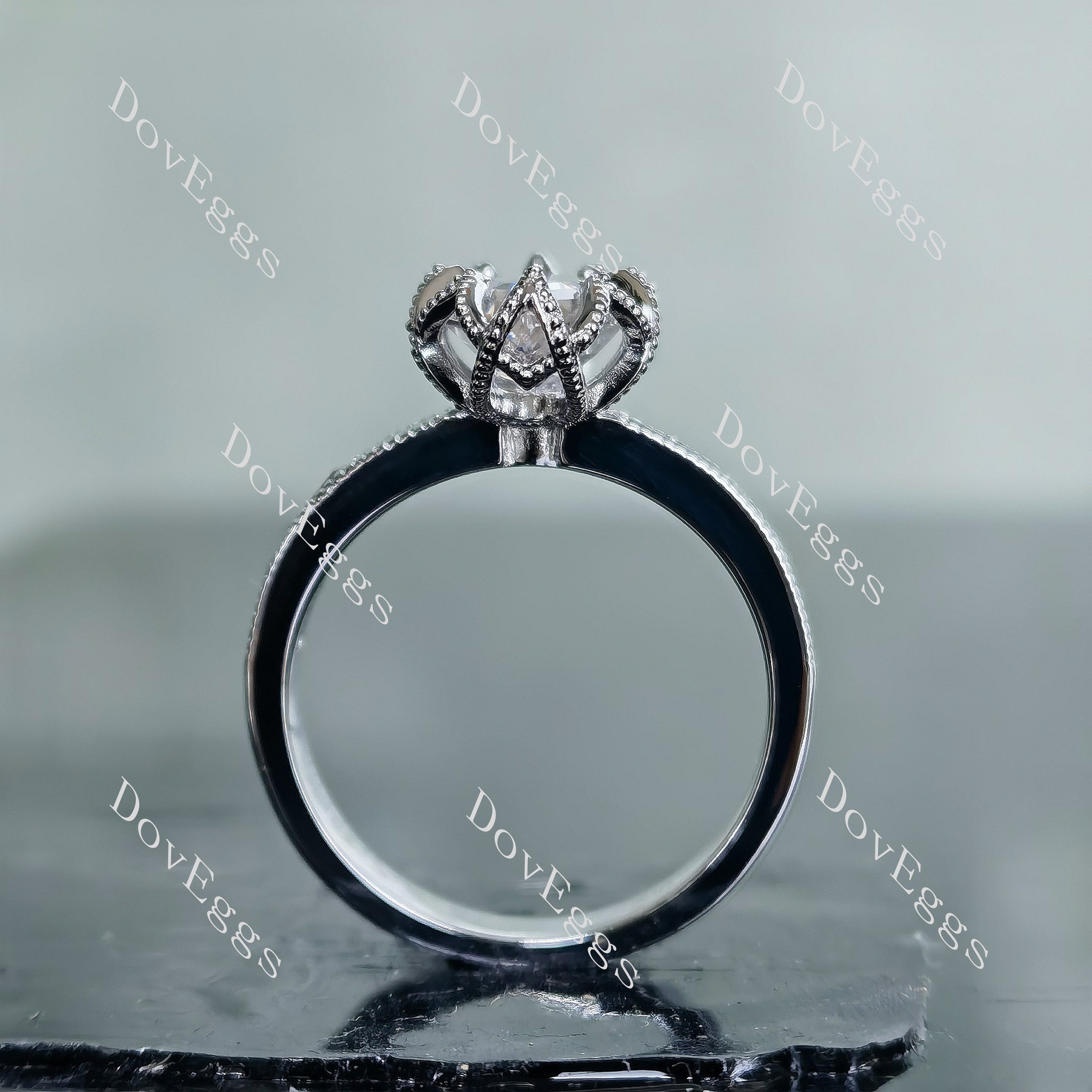 Doveggs Marquise Step cut half eternity pave moissanite engagement ring