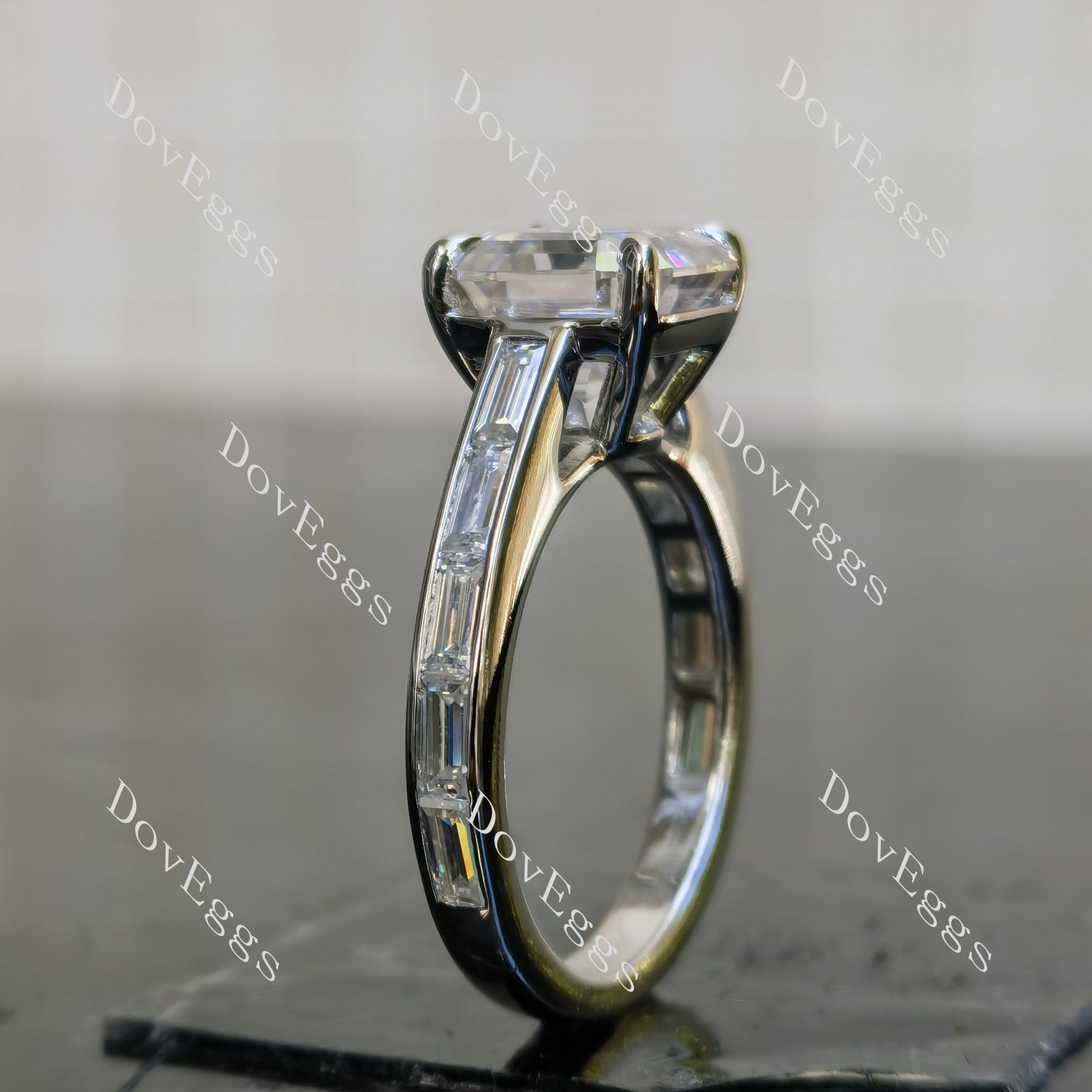 Doveggs asscher channel pave moissanite engagement ring