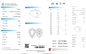 Doveggs 2.398ct pear D color VVS2 Clarity Excellent cut lab diamond stone(certified)