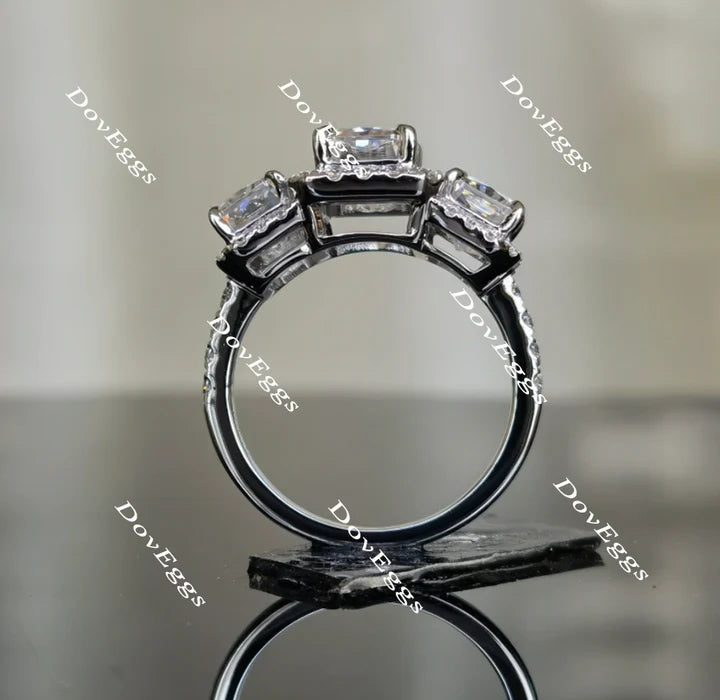 DovEggs halo three stone engagement ring semi-mount only(Exclusively to DovEggs Stones)