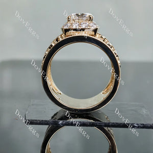 Amor Eterno halo pave vintage wide band engagement ring only semi-mount only(Exclusively to DovEggs Stones)