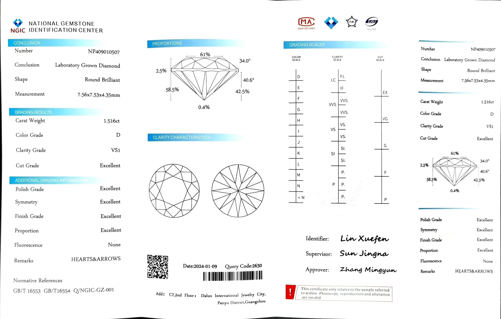 Doveggs 1.516ct round D color VS1 Clarity Excellent cut lab diamond stone(certified)