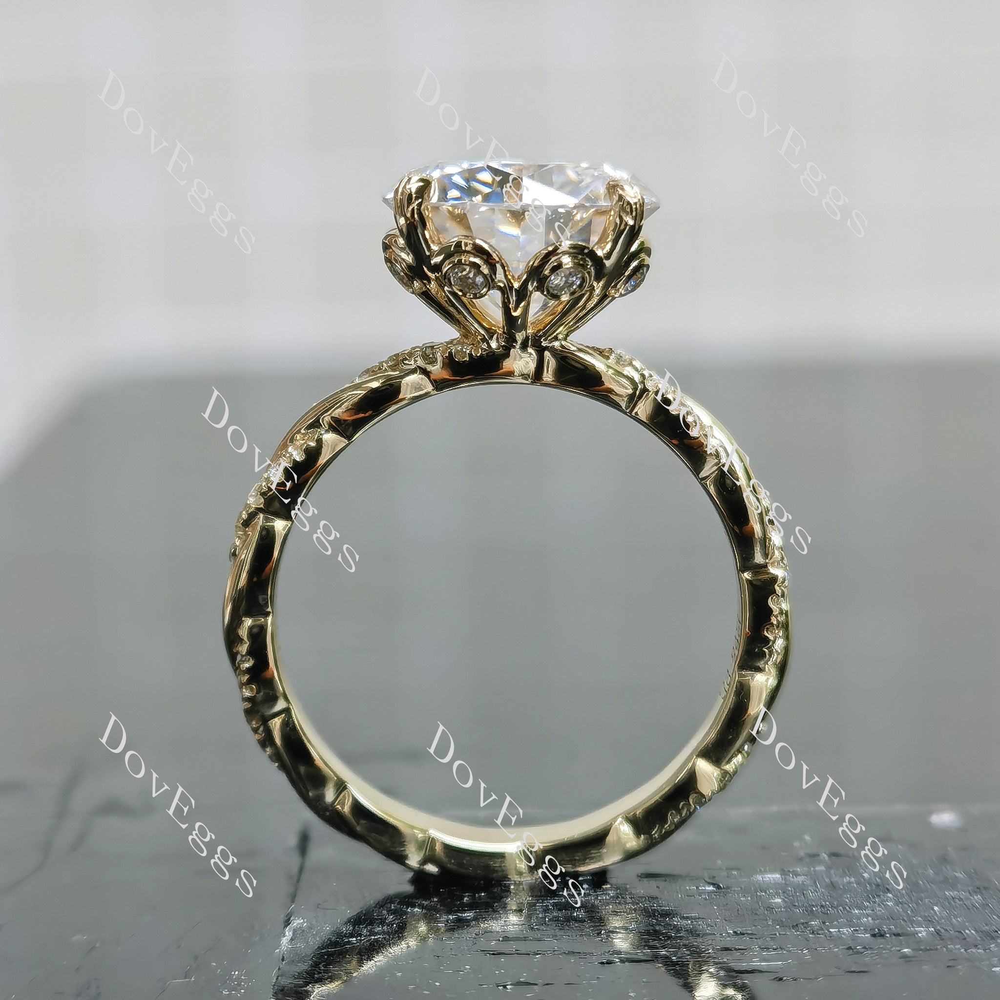 Beth Lauren round floral pave vintage moissanite engagement ring