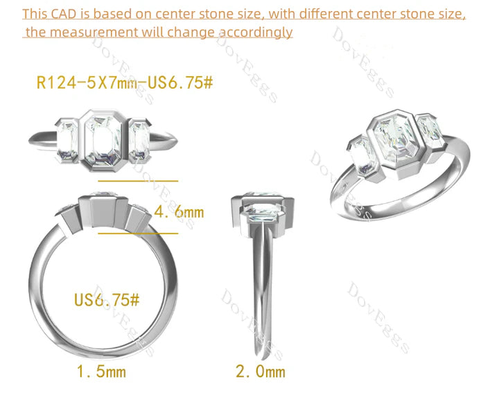 Doveggs three stone bezel engagement ring semi-mount only(Exclusively to DovEggs Stones)