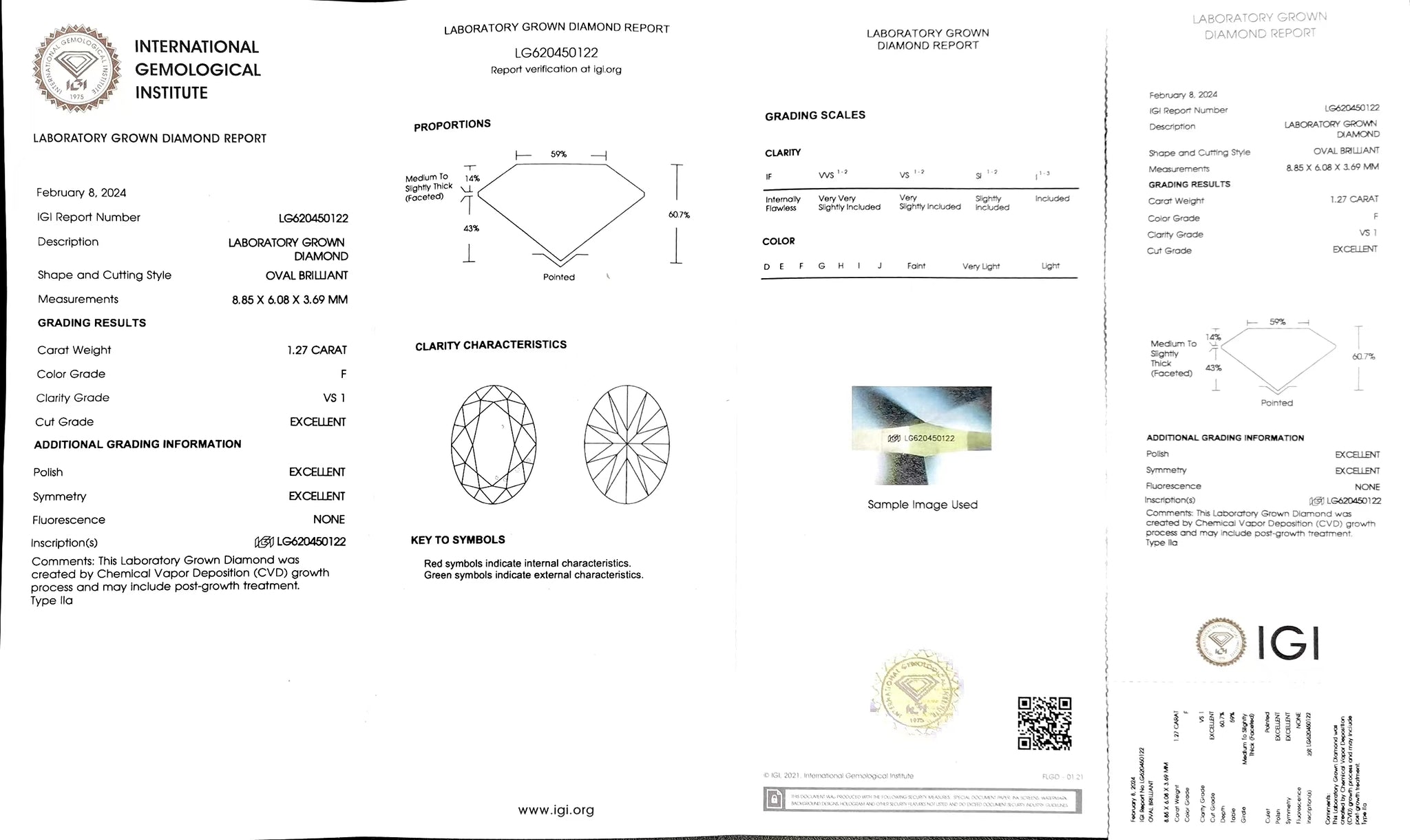 Doveggs 1.27ct oval F color VS1 Clarity Excellent cut lab diamond stone(certified)