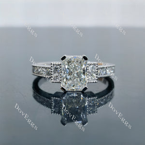 Doveggs Radiant Pave Art Deco Side Stone Lab Grown Diamond Engagement Ring