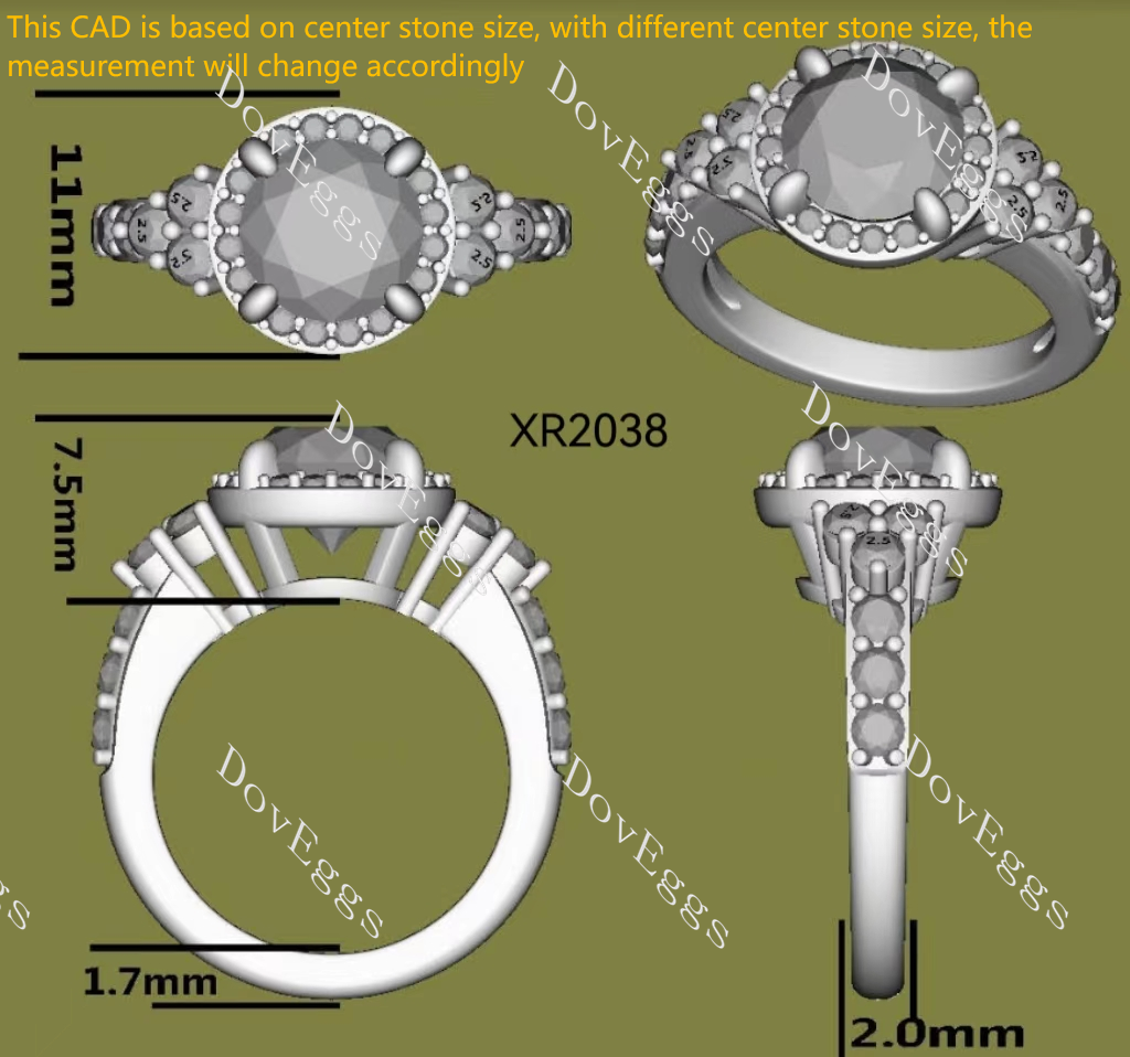 Doveggs round halo side stones moissanite engagement ring