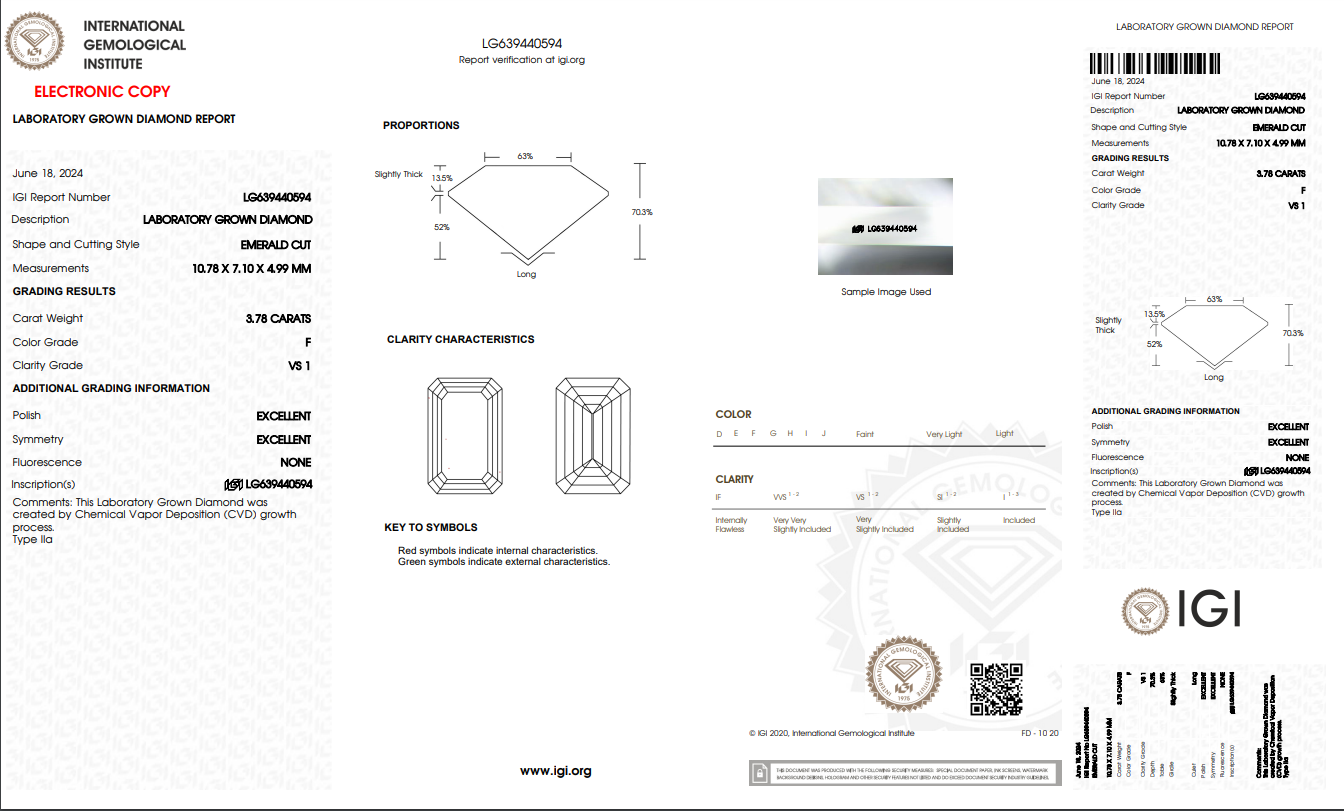 Doveggs 3.78ct Emerald F color VS1 Clarity EXCLLENT cut lab diamond stone(certified)