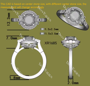 Doveggs halo atr deco engagement ring semi-mount only(Exclusively to DovEggs Stones)