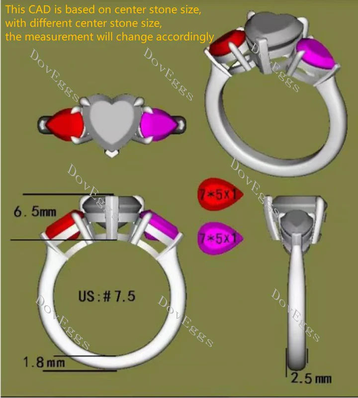 DovEggs three stone engagement ring semi-mount only(Exclusively to DovEggs Stones)