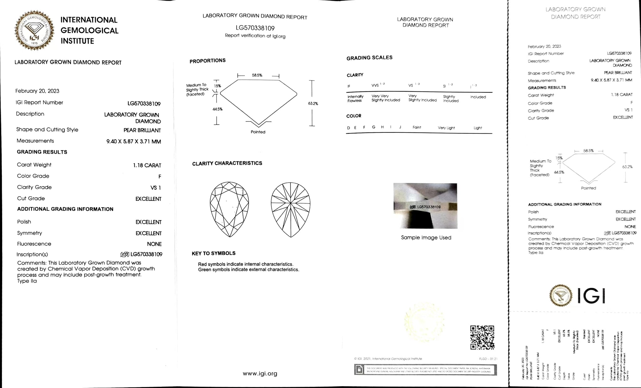 Doveggs 1.18ct pear F color VS1 Clarity Excellent cut lab diamond stone(certified)