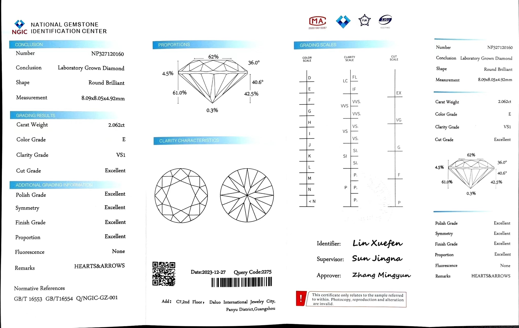 Doveggs 2.062ct round E color VS1 Clarity Excellent cut lab diamond stone(certified)